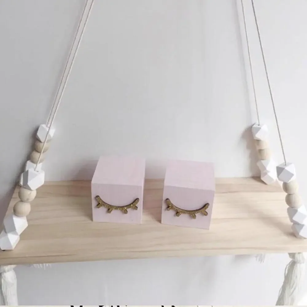 Nordic Wood Hanging Shelf with Beads & Tassels | Floating Wall Storage | New